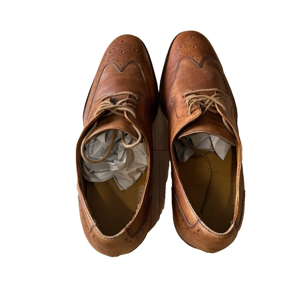 Cole Haan Mens Tan Leather Wingtip Brogue Oxford Dress Shoes Lace Up Size 9